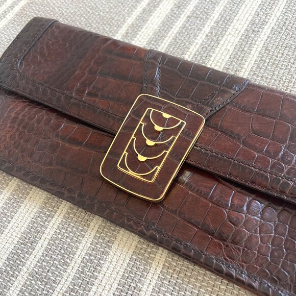 *FINAL CHANCE* Cole Haan Brown Embossed Leather Clutch - Picture 1 of 11
